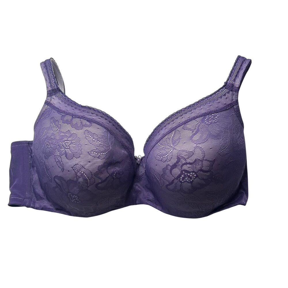 Cacique Purple Modern Lace Longline Balconette lined Bra 44F 44DDD
